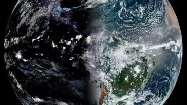 La primavera comenzó oficialmente el miércoles 20 de marzo a las 3:06 a. m. GMT (martes 19 de marzo a las 11:06 p. m. EDT).  Esta imagen del vídeo muestra el sol brillando directamente sobre el ecuador y el día y la noche alcanzando longitudes casi iguales en todo el mundo.