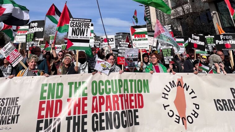 Reino Unido: Decenas de miles de personas marchan en Londres por un alto el fuego en Gaza, desafiando a Rishi Sunak