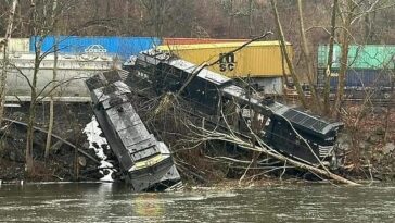 Un tren de carga de Norfolk Southern se desvió y cayó a un río en Pensilvania