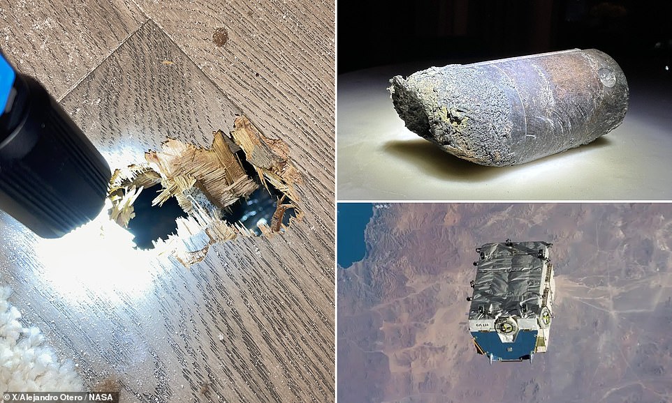 Un trozo de metal se estrelló contra una casa en Florida y se cree que proviene de una plataforma de batería de 5.800 libras desechada por la Estación Espacial Internacional (ISS).  Alejandro Otero, propietario de una casa en Nápoles, estaba de vacaciones cuando recibió una llamada de su hijo, diciendo que escuchó un 