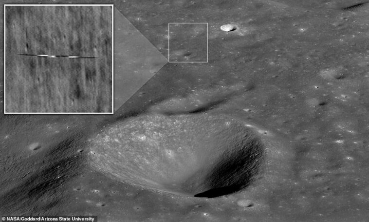 Durante el fin de semana, el Lunar Reconnaissance Orbiter (LRO) de la NASA vio algo que hizo reflexionar a los funcionarios de la agencia espacial.  Parecía una tabla de surf: larga, estrecha y aparentemente plana.