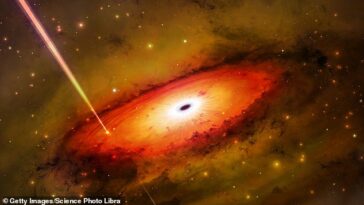 Una variedad de actividad cósmica puede ser capaz de generar explosiones de rayos gamma, como propuso NOIRLab de la Fundación Nacional de Ciencias en Arizona en un caso (ilustrado arriba) que puede haberse originado con la colisión de estrellas o restos estelares cerca de un agujero negro supermasivo.