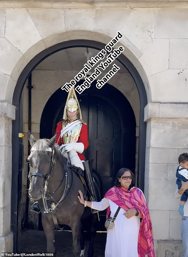 Se puede ver a la turista poniendo su mano en el cuello del caballo mientras posa para una foto.
