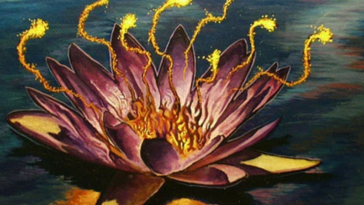 Image of the card art from an alternate version of the Black Lotus Magic: The Gathering card art signed by Christopher Rush