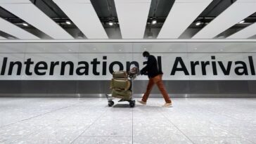 The arrivals area at Terminal 5 of Heathrow Airport in November 2021. (Leon Neal/Getty Images)