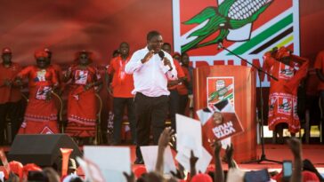 Mozambican ruling Party Fremilo's (Mozambique Liberation Front) Filipe Nyusi delivered a speech during his party's last general election campaign rally on October 12, 2019 in Matola, Mozambique. (Gianluigi Guercia/AFP)