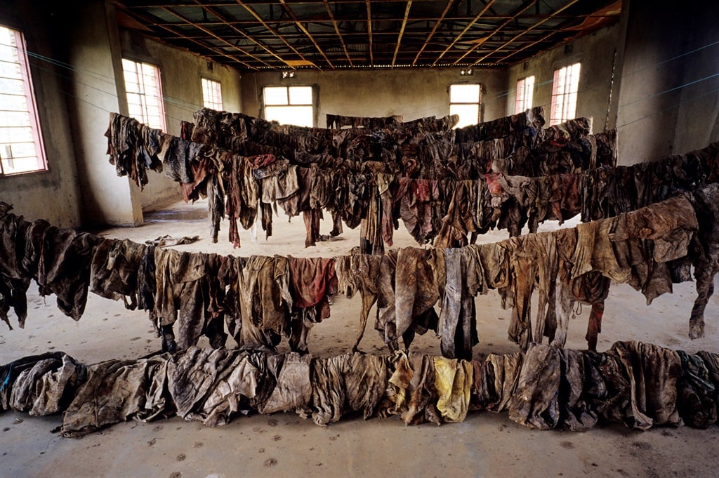 Clothes of victims of the Rwandan genocid on display at the Murambi memorial site in February 2003. Some 10 000 people who had sought refuge at the technical school there were slaughtered. (Per-Anders Pettersson/Getty Images)