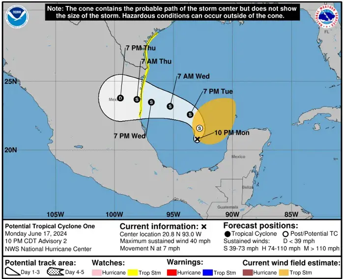 Se espera que hoy se forme la primera tormenta con nombre de la temporada de huracanes 2024 y azote las costas de Tamaulipas
