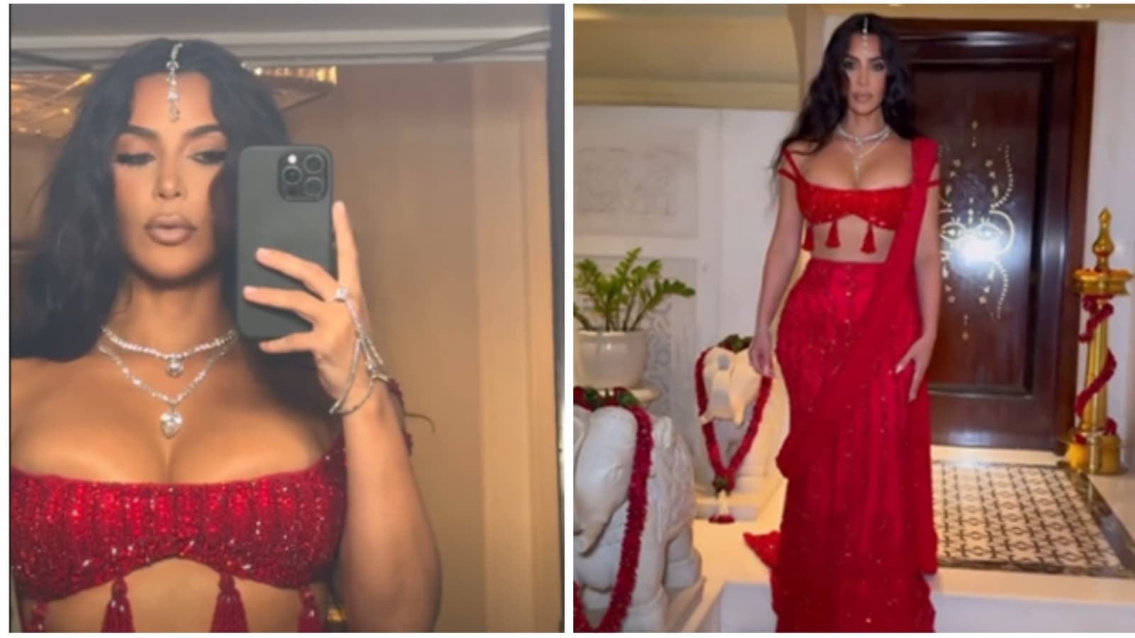 Kim Kardashian brilla con el sari rojo más sensual que hemos visto para la boda de Anant Ambani
