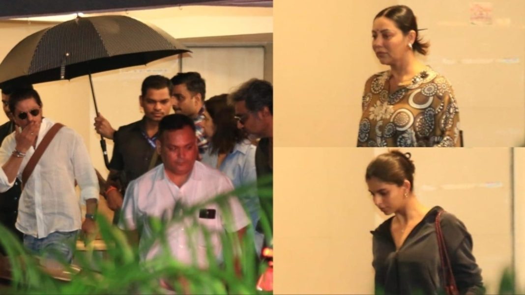 Shah Rukh Khan abraza a Farah Khan horas después de la muerte de su madre, Gauri Khan y Suhana Khan también la visitan.
