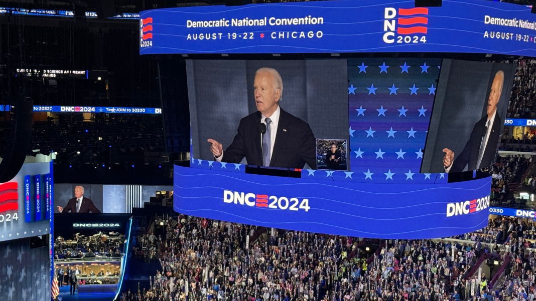 El presidente Biden pronuncia su discurso final durante el primer día de la Convención Nacional Demócrata de 2024