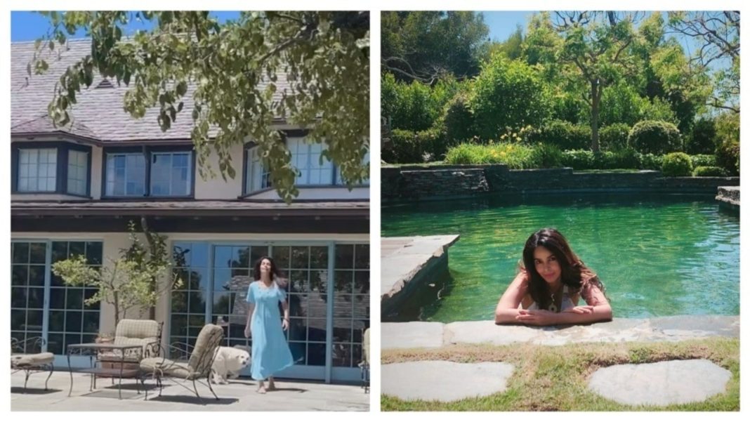 Entra en la gran mansión de Mallika Sherawat en Los Ángeles, con piscina, interiores encantadores y mucha vegetación.
