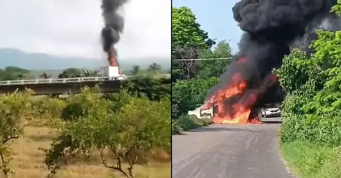 Grupos criminales atacan instalaciones policiacas con drones y queman vehículos en Michoacán
