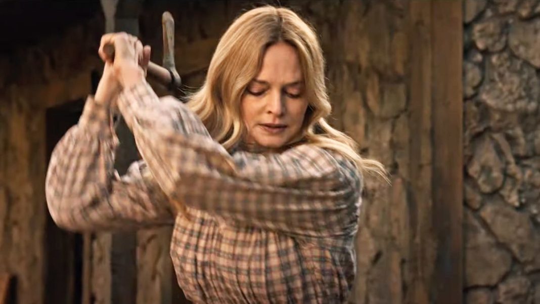 Heather Graham bringing the axe down in 