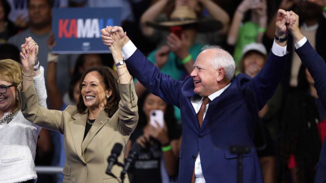 La vicepresidenta Kamala Harris y el gobernador Tim Walz