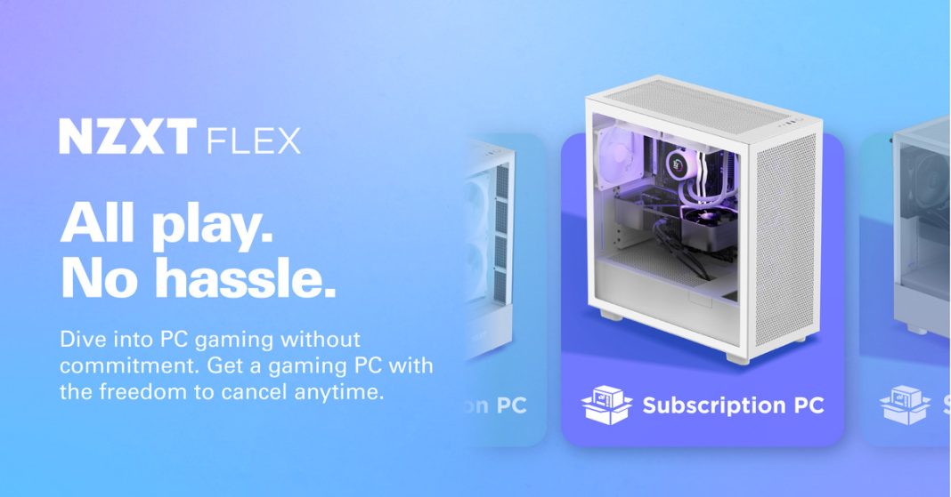 An image from the NZXT.com site showing one of its desktop PCs that can be rented through its Flex subscription, along with basic details of the program.