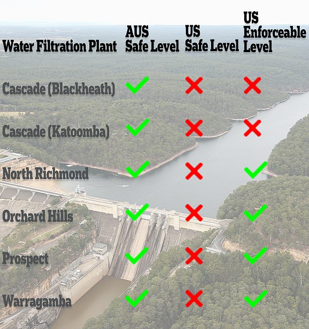 Nuevos datos de Sydney Water revelaron que había niveles bajos de carcinógenos relacionados con el cáncer en las principales plantas de filtración, incluidas Orchard Hills, Prospect Reservoir y Warragamba (en la foto)