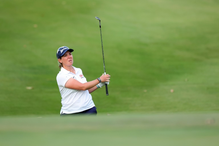 South African Ashleigh Buhai chips onto the 18th green on the way to the 36-hole lead in the US LPGA NW Arkansas Championships (Alex Slitz)