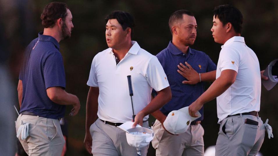 Presidents Cup clash between International team players Si Woo Kim and Tom Kim, and Americans Patrick Cantlay and Xander Schauffele