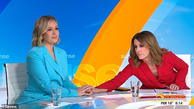 Edwina Bartholomew reveló que le diagnosticaron cáncer en una emotiva confesión que hizo durante el programa Sunrise del viernes. En la foto de la izquierda aparece con su coprotagonista Natalie Barr.