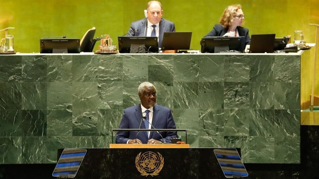 African Union Commission (AUC) chairperson Moussa Faki Mahamat addressed the Summit of the Future in New York. (@_AfricanUnion/ X, formerly Twitter)