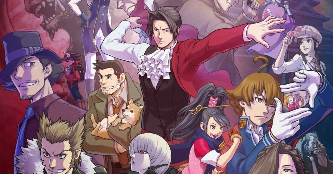 Key art from Ace Attorney Investigations featuring a collage of characters from the Ace Attorney series.