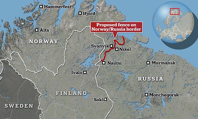 La ubicación de la valla propuesta en la frontera entre Noruega y Rusia