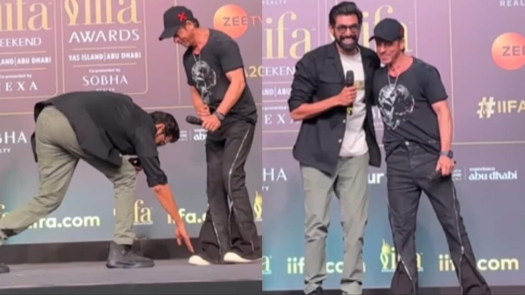 Shah Rukh Khan reacciona después de que Rana Daggubati le toca los pies y dice: 