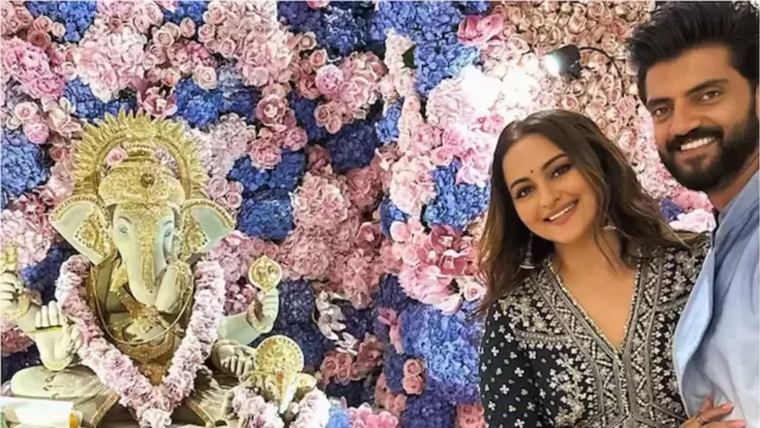 Sonakshi Sinha-Zaheer Iqbal celebran su primer Ganesh Chaturthi después de la boda y realizan aarti juntos. Mira
