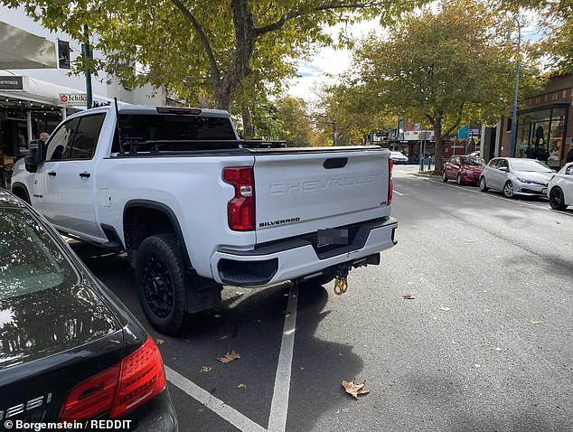 Los gigantes cada vez más populares de seis metros de largo, como la Chevrolet Silverado (en la foto) y la RAM 1500, quedarán temporalmente exentos del Estándar de Eficiencia de Vehículos Nuevos del gobierno. Han provocado furor en las redes sociales por escenas como esta