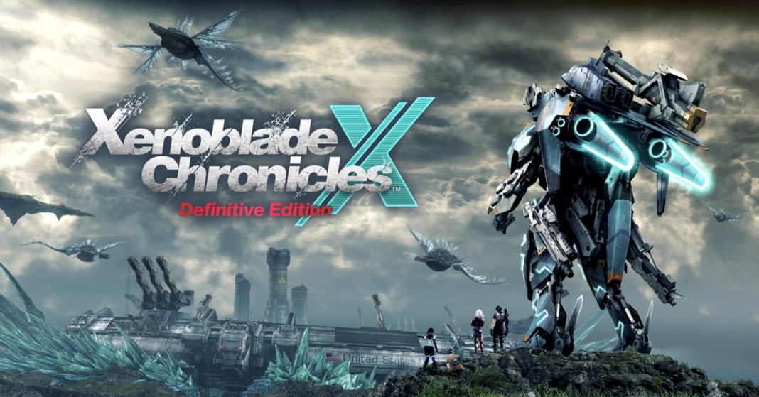 Key art from Xenoblade Chronicles X: Definitive Edition featuring a giant mech suit next to the text “Xenoblade Chronicles X: Definitive Edition”