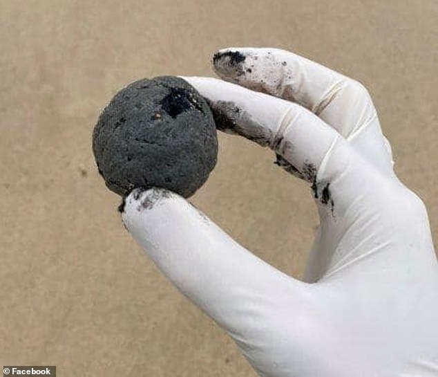 Misteriosas bolas negras (una en la foto) encontradas en Coogee Beach y Gordans Bay Beach han sido identificadas como bolas de alquitrán