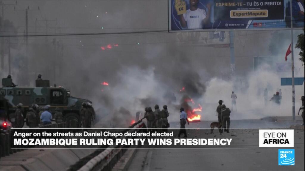 Ira en las calles cuando el candidato del partido gobernante fue declarado presidente electo en Mozambique
