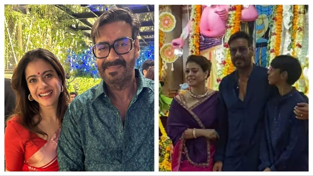 Kajol pellizca a Ajay Devgn por una foto familiar perfecta en Durga Puja; Los fans lo llaman 