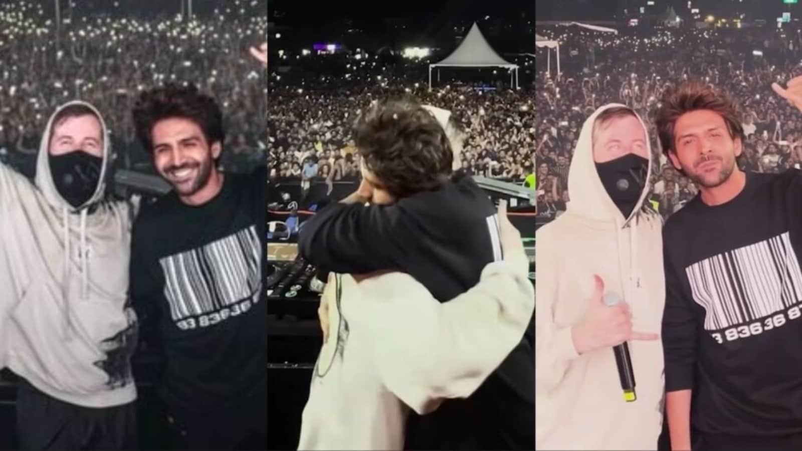 Kartik Aaryan abraza y posa con Alan Walker mientras asiste a su espectáculo en Mumbai; ritmos de la canción Bhool Bhulaiyaa 3. Mirar
