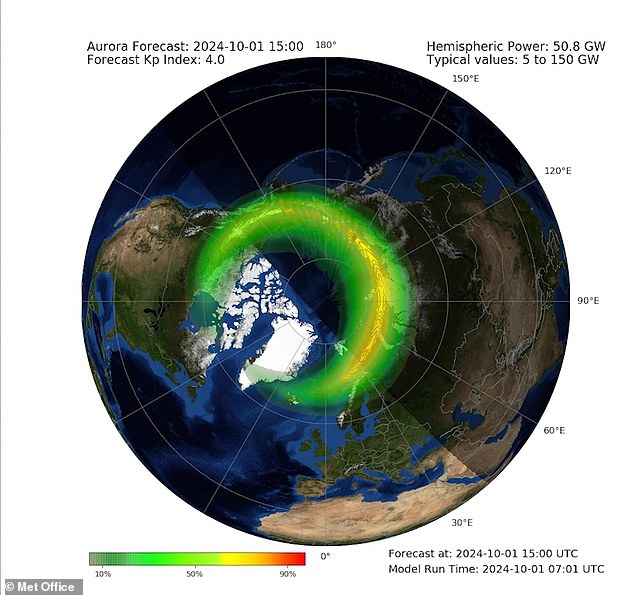 La Met Office predice que la aurora boreal podría ser visible sobre partes de Escocia y el norte de Inglaterra esta noche