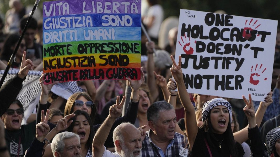 Manifestantes en Roma y Lisboa piden un alto el fuego en Oriente Medio
