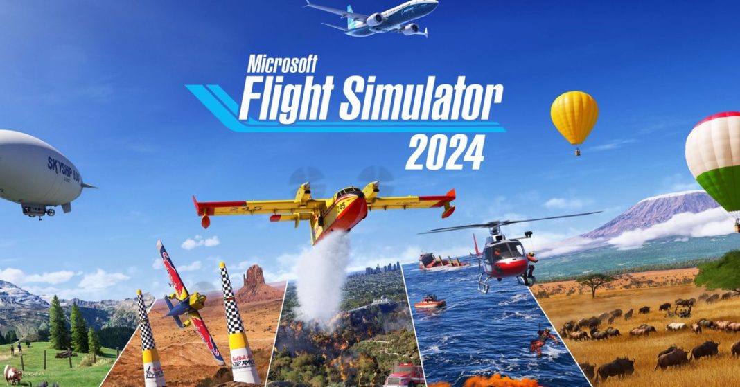 A collage showing the various types of aircraft and scenery in Microsoft Flight Simulator 2024.