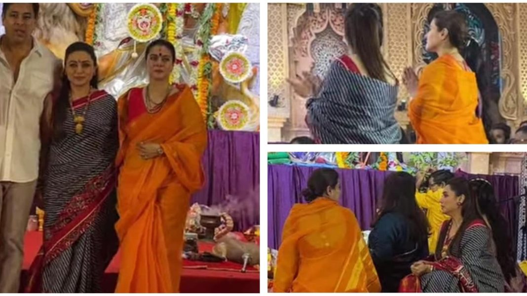 Rani Mukerji se encuentra con Kajol durante las festividades de Durga Puja, únete a aarti. Mirar
