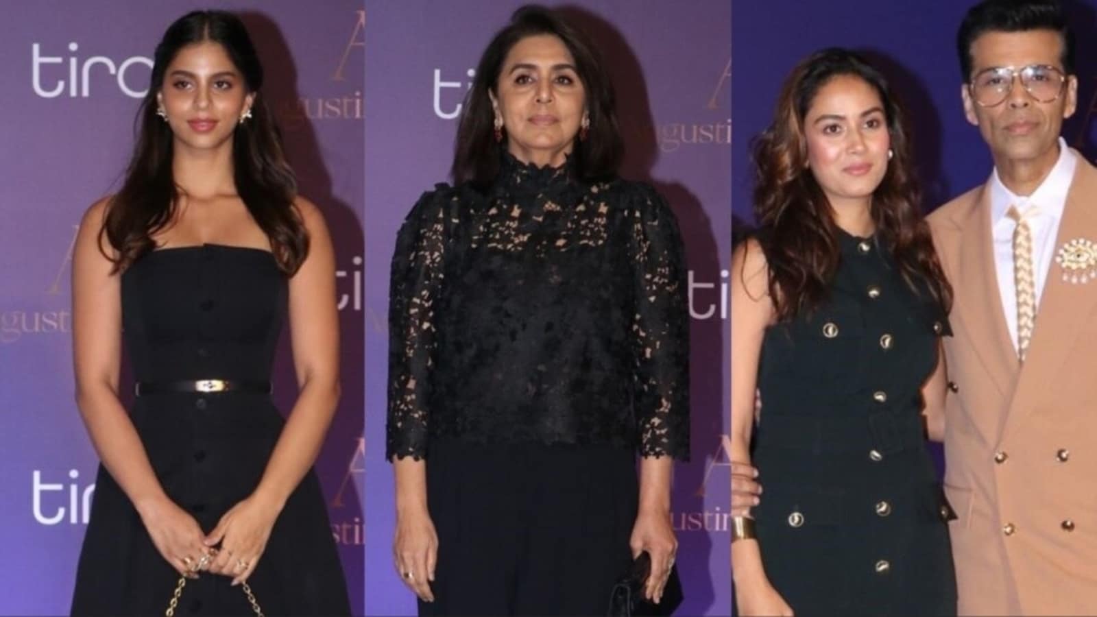 Suhana Khan, Neetu Kapoor, Mira Rajput y Karan Johar sonríen y posan para los paparazzi mientras asisten al evento de Mumbai. Mirar
