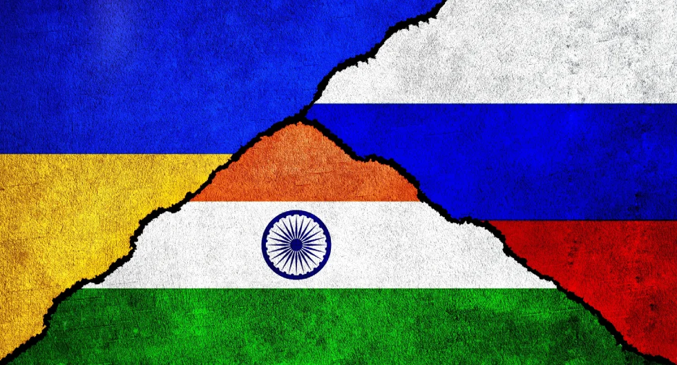 Russia, Ukraine and India flag