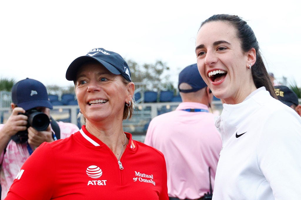 Caitlin Clark (right) played with tournament host Annika Sorenstam (left) in the pro-am of The Annika, an LPGA event on Nov. 13 at the Pelican Golf Club in Belleair.