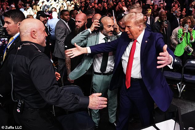 Joe Rogan salta de su asiento al gran Donald Trump a su llegada a UFC 309 en MSG