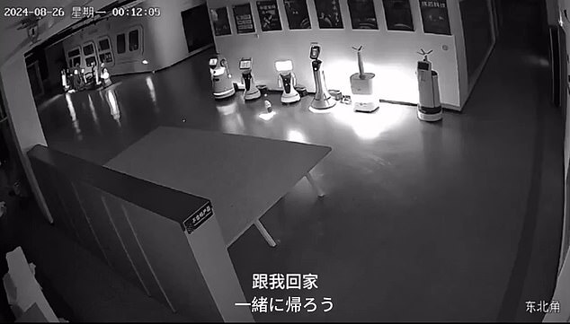 Un video viral capturado en imágenes de CCTV muestra a un pequeño robot liderando una huelga de 12 robots de sala de exposición que se quejaron de que los obligaban a trabajar las 24 horas del día.