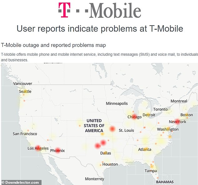 El mapa de interrupciones de Downdetector mostró problemas en puntos de acceso, incluida la ciudad de Nueva York, Los Ángeles, Chicago y Phoenix, que podrían haberse debido a que los clientes intentaron comunicarse con amigos y familiares en Utah que no tienen servicio.