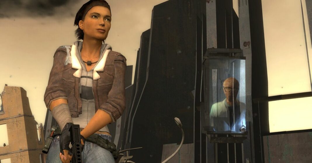 Screenshot from Half-Life 2 featuring a close up of character Alyx Vance.