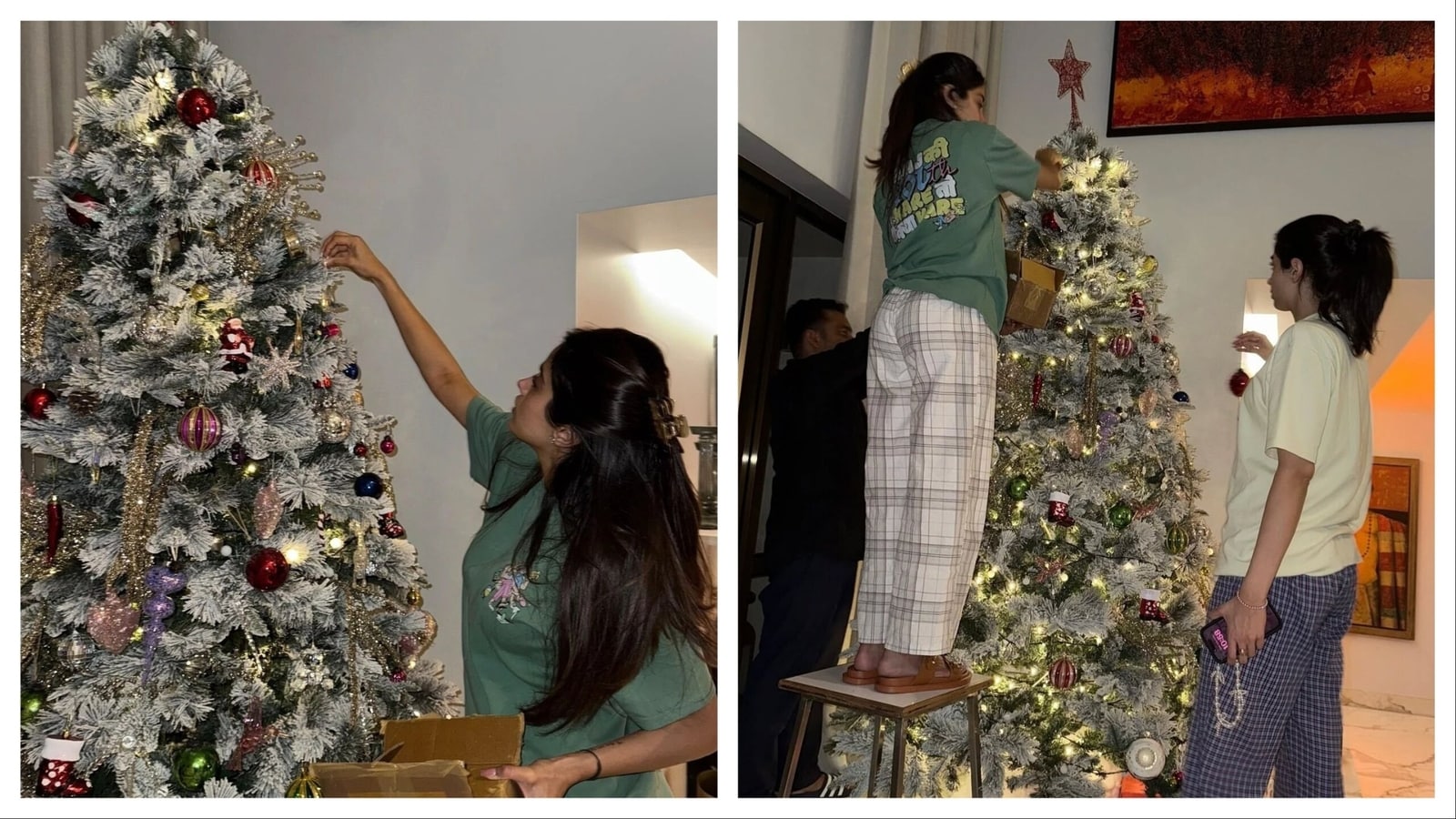 Janhvi Kapoor comienza temprano los preparativos navideños con su hermana Khushi Kapoor, Orry se une para ayudar. ver fotos
