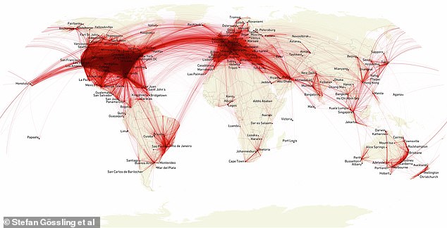 Los investigadores han descubierto que los jets privados produjeron más de 15,6 millones de toneladas de CO2 en 2023. Este mapa muestra los 4,3 millones de vuelos privados a los que se accedió como parte del estudio entre 2019 y 2023.