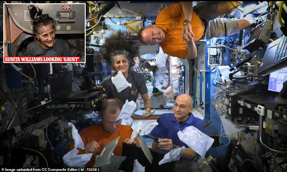 Los astronautas de la NASA varados en la Estación Espacial Internacional (ISS) han sido fotografiados con sus comidas del Día de Acción de Gracias, en medio de crecientes preocupaciones sobre su salud. Sunita Williams, de 59 años, y Butch Wilmore, de 61, que han estado atrapados en el espacio durante 175 días, revelaron que se darán un festín con coles de Bruselas, calabaza y pavo ahumado que fue deshidratado antes de dirigirse a la EEI.