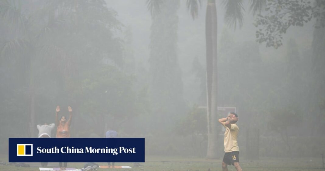 Los visitantes del parque Lodhi Garden de Nueva Delhi dicen que la contaminación tóxica no los obligará a salir
